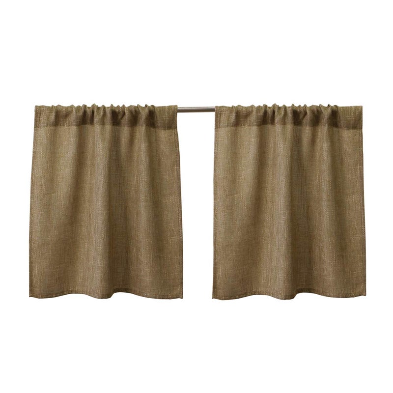Valea Home Burlap Tier Curtains for Short Windows, 24 inch Linen Cafe Curtains, Rustic Tan Rod Pocket Set of 2 - Image 1
